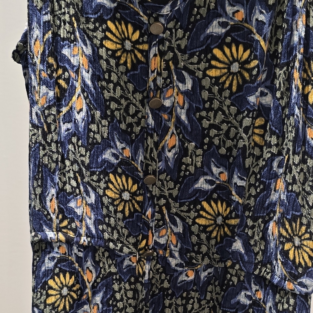 Floral Blue and Yellow Maxi Dress w/ Split Front, Brand: Sangria, Size Small. - Picture 5 of 9